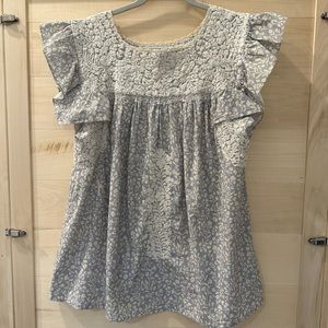 Mi Golondrina blue and white blouse size large